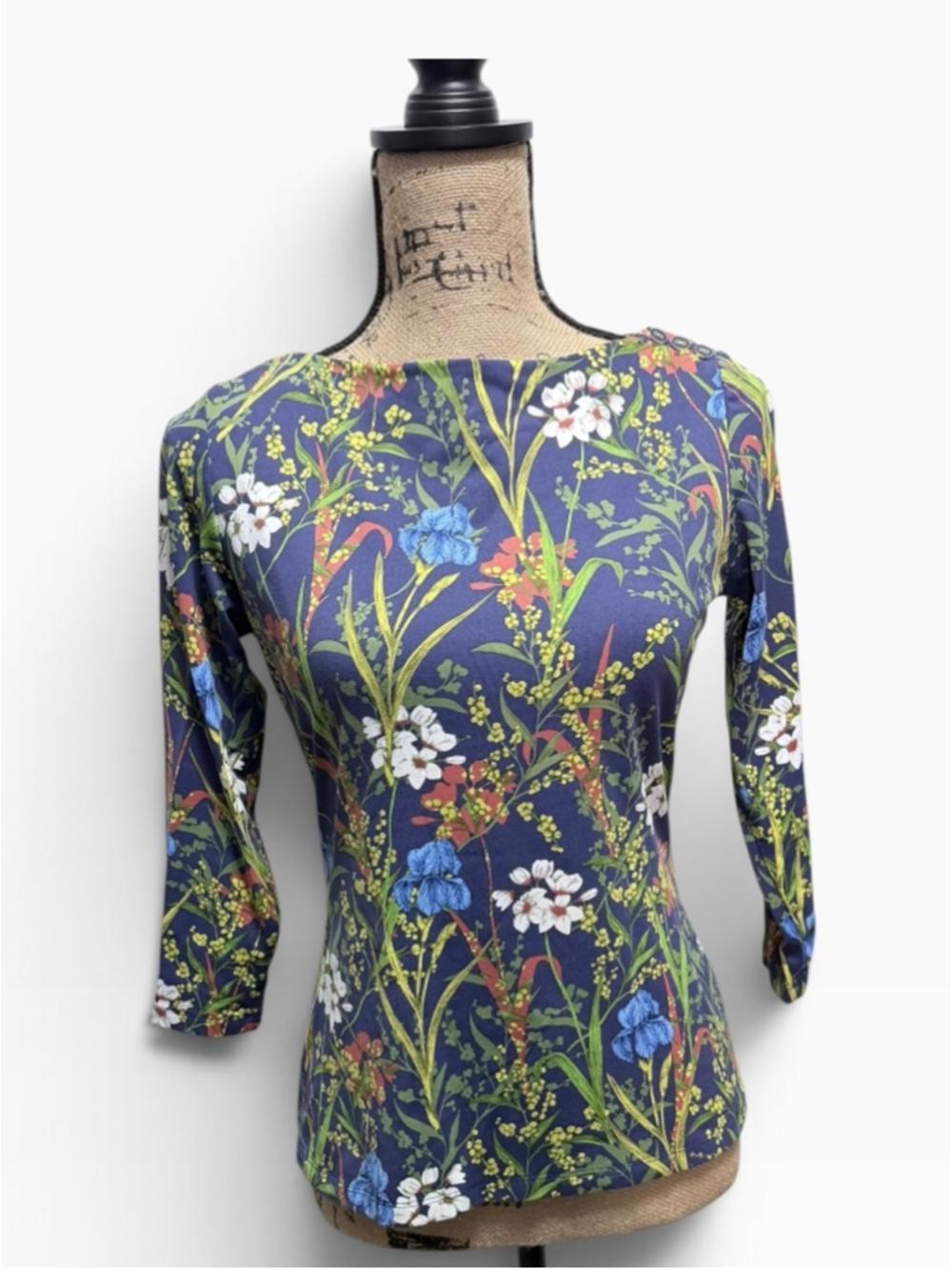 Women's J.McLaughlin Floral Long Sleeve Tee, Size XS, Blue and White